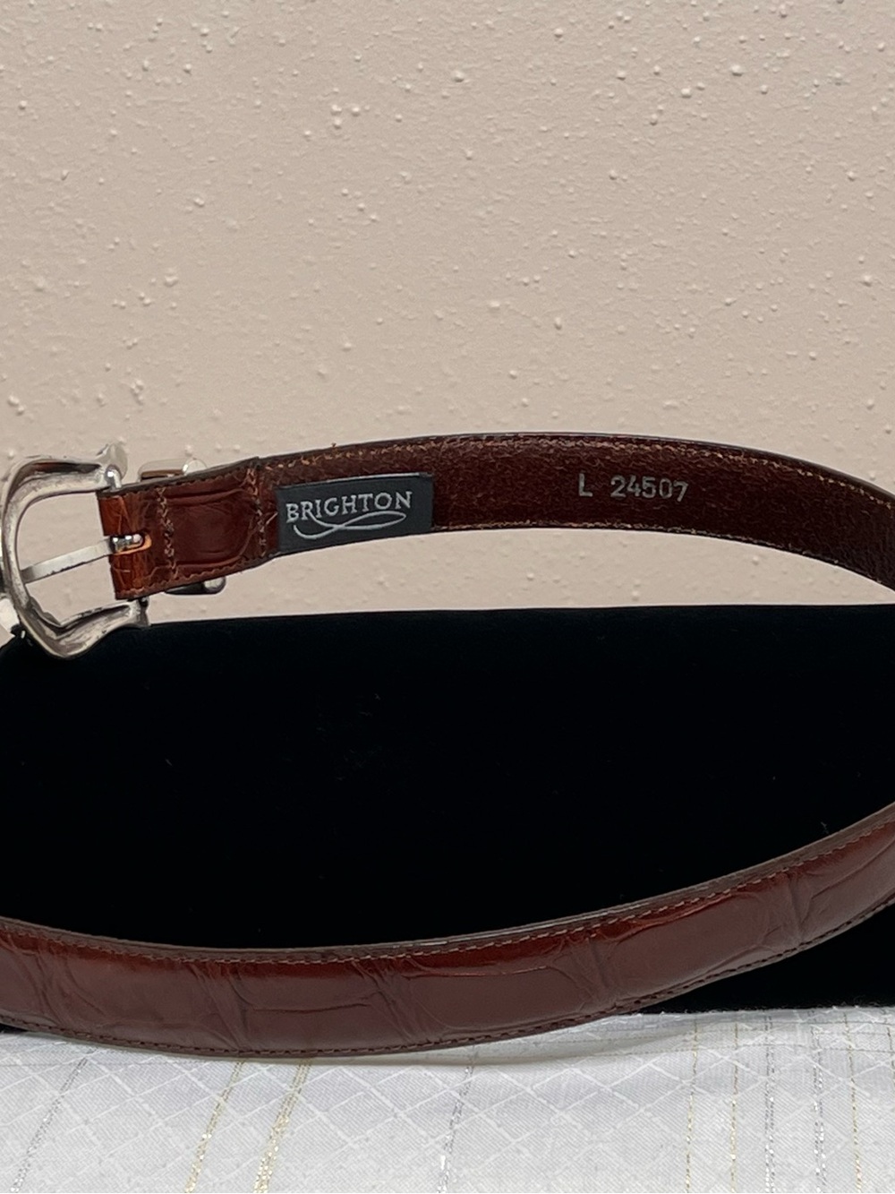 Brighton Womens Belt Size Large 38” Long Brown Croc Embossed Leather - Picture 3 of 6